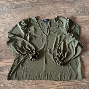 Eloquii Olive Ruffle Sleeve Blouse